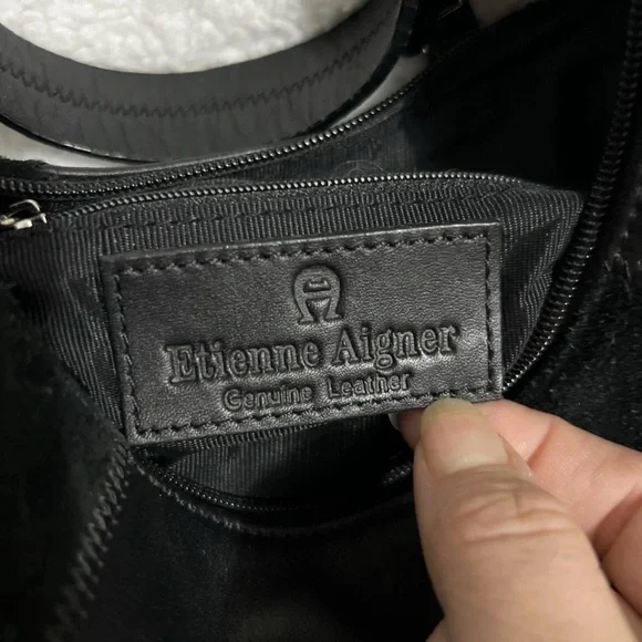 NWOT Etienne Aigner Black Leather & Suede Hobo Shoulder Bag Purse Y2K - Picture 7 of 11